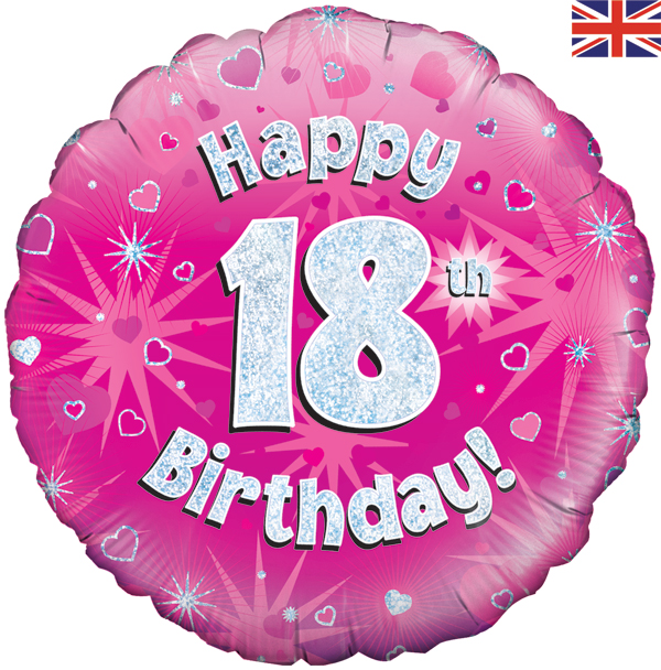  18th  Happy Birthday  Pink Holographic Balloon  18 Inches 